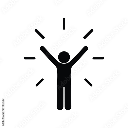 self-confidence icon, motivation  illustration, symbol life skills,  successful person, stick figure human silhouette isolated on transparent