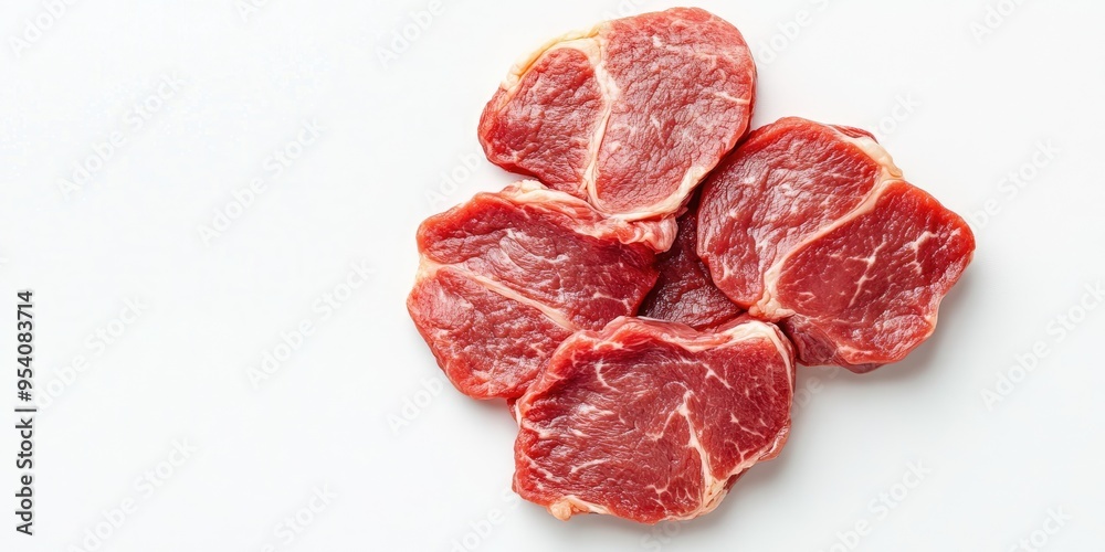 Fresh raw beef cuts on white background for carnivore diet concepts Fresh raw beef cuts on white background for carnivore diet concepts