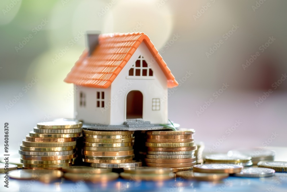 A house is on top of a pile of coins, generative ai image A house is on top of a pile of coins, generative ai image