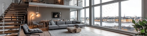 Cool Grey Scandinavian Loft with Views of Stockholm City.