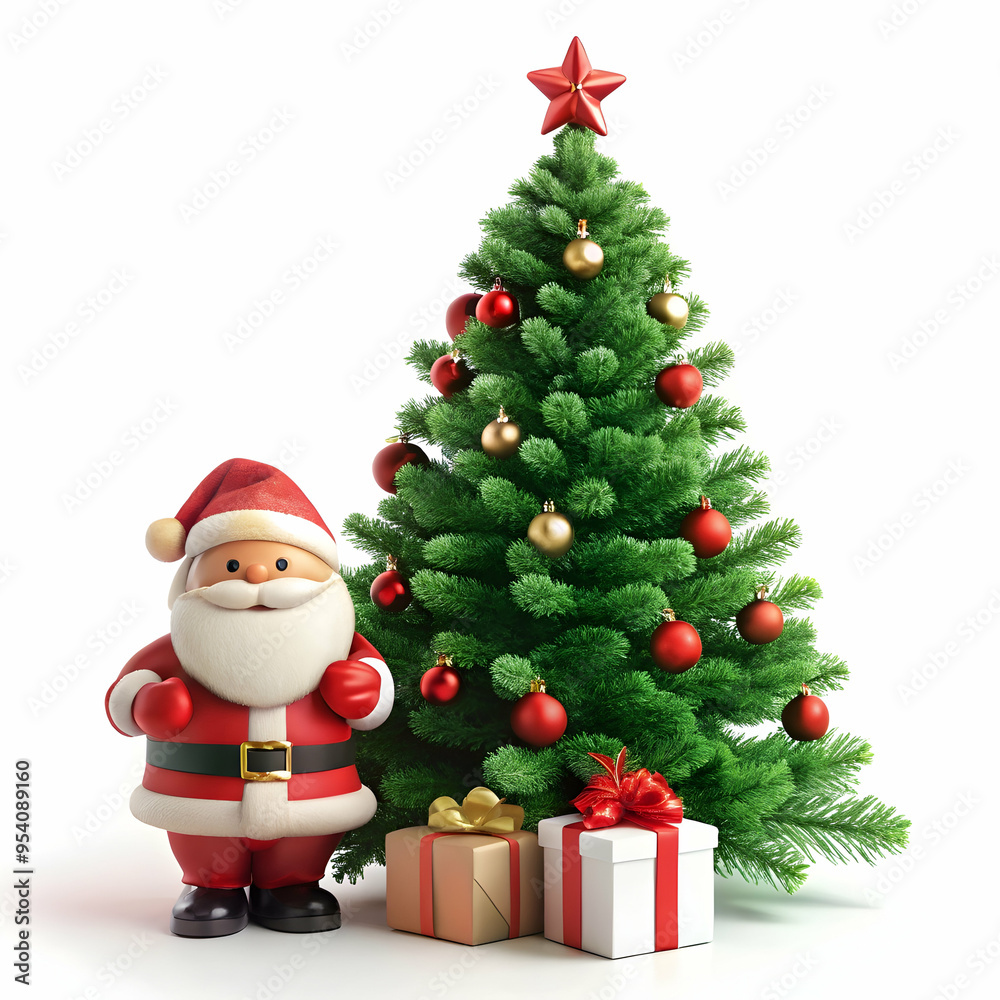 Christmas tree under give box small Santa