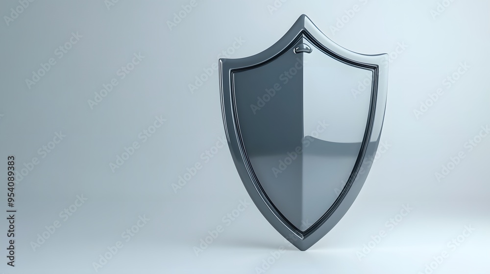 Shield depicting protection. shield 3d icon. Protection, defense and security concept symbol: grey shield on isolated on white background Shield depicting protection. shield 3d icon. Protection, defense and security concept symbol: grey shield on isolated on white background