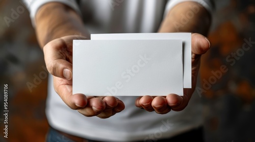 Blank Sheets of Paper in Male Hand for Flyers, Coupons, Invitations, Banknotes, and Tickets