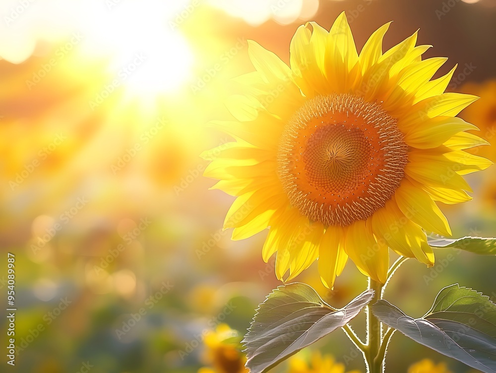 Beautiful sunflower close-up in a field in the rays Beautiful sunflower close-up in a field in the rays