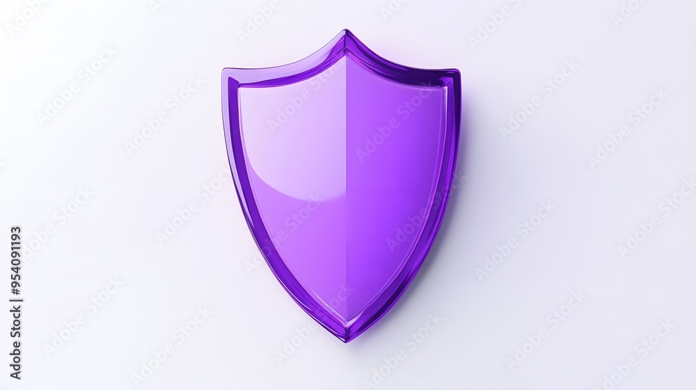 Shield depicting protection. shield 3d icon. Protection, defense and security concept symbol: purple shield on isolated on white background Shield depicting protection. shield 3d icon. Protection, defense and security concept symbol: purple shield on isolated on white background