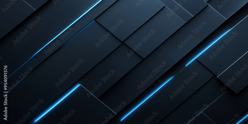 Dark grey black abstract background with blue glowing angular lines design for social media post, business, advertising event. Modern technology innovation concept background