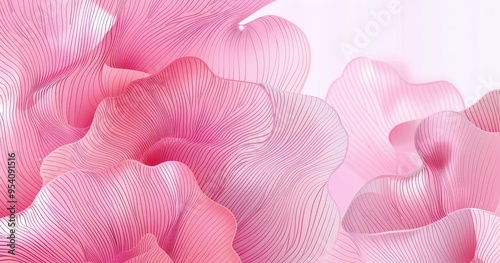 A vibrant abstract design featuring flowing pink shapes and lines, creating a soft and elegant visual effect.