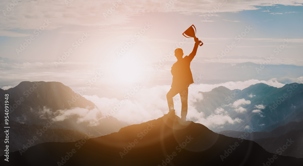 Φωτογραφία Achievement and Business Goal Success Concept - Creative business people with icon graphic interface showing employee reward giving for business success achievement