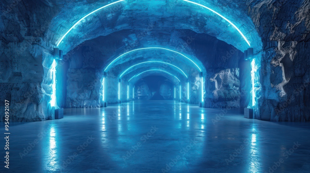 Blue Illuminated Underground Space for Text or Product Display Blue Illuminated Underground Space for Text or Product Display