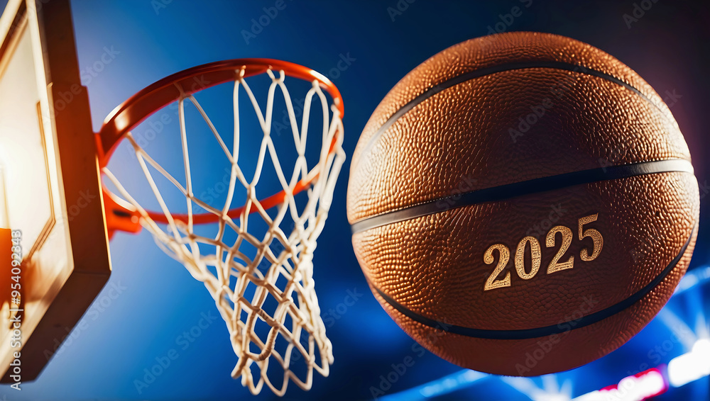 happy new 2025 year basketball themed, basket ball background, sport concept, festive template, numbers