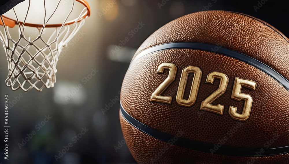 happy new 2025 year basketball themed, basket ball background, sport concept, festive template, numbers