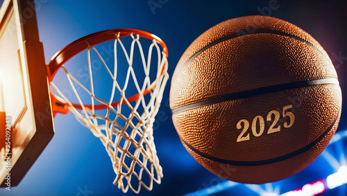 Obraz na płótnie happy new 2025 year basketball themed, basket ball background, sport concept, festive template, numbers w salonie