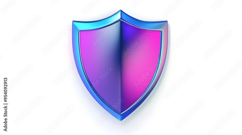 Shield depicting protection. shield 3d icon. Protection, defense and security concept symbol: blue and purple shield on isolated on white background Shield depicting protection. shield 3d icon. Protection, defense and security concept symbol: blue and purple shield on isolated on white background