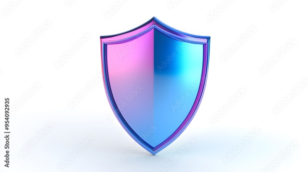 Shield depicting protection. shield 3d icon. Protection, defense and security concept symbol: blue and purple shield on isolated on white background Shield depicting protection. shield 3d icon. Protection, defense and security concept symbol: blue and purple shield on isolated on white background