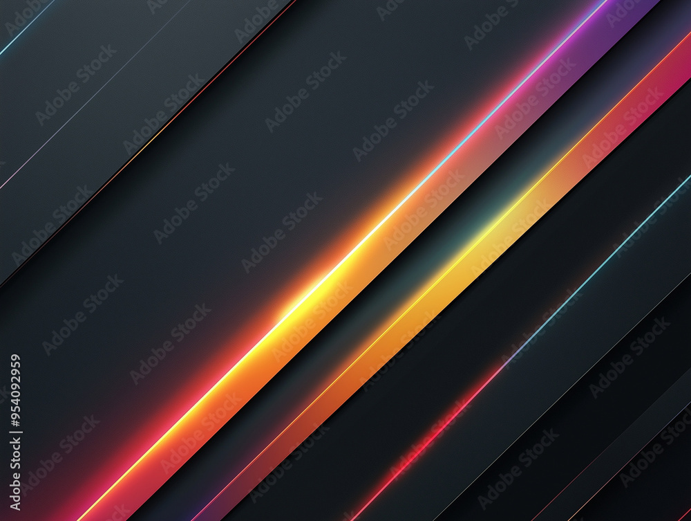 Obraz premium Dark grey black abstract background with colourful glowing angular lines design for social media post, business, advertising event. Modern technology innovation concept background