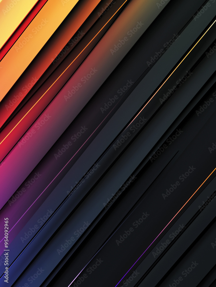 Fototapeta premium Dark grey black abstract background with colourful glowing angular lines design for social media post, business, advertising event. Modern technology innovation concept background