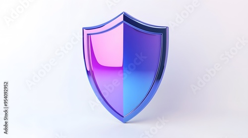 Shield depicting protection. shield 3d icon. Protection, defense and security concept symbol: blue and purple shield on isolated on white background