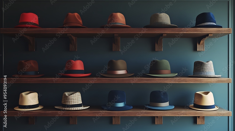 Trendy Collection of Fashionable Hats in a Modern, Stylish Setting Trendy Collection of Fashionable Hats in a Modern, Stylish Setting