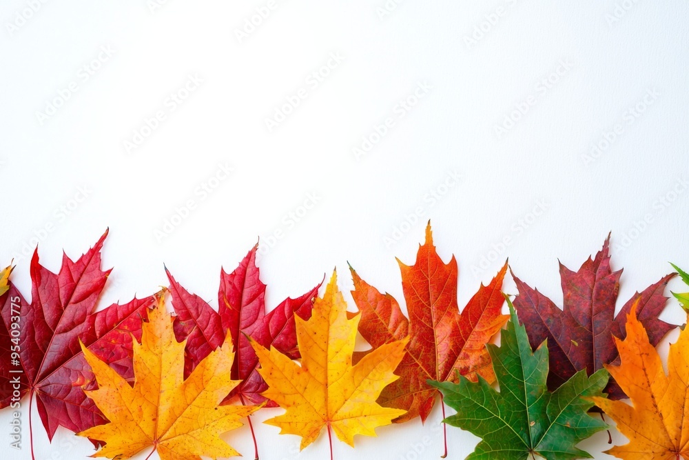 Autumn Maple Leaves Flat Lay White Background created with Generative AI Autumn Maple Leaves Flat Lay White Background created with Generative AI