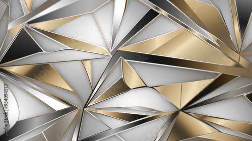 Geometric Fractal Abstract Background With Gold Silver And Black Angular Shards