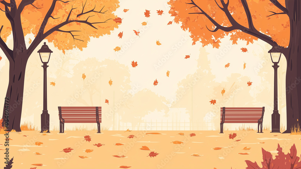 Fotografie Autumn foliage in a park simple 2d smooth