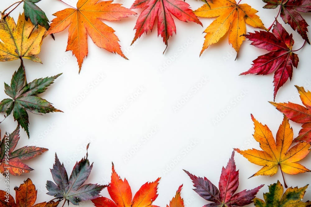 Autumn Maple Leaves Flat Lay White Background created with Generative AI Autumn Maple Leaves Flat Lay White Background created with Generative AI