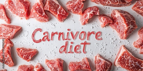 Fresh red meat display for carnivore diet concept on a white background