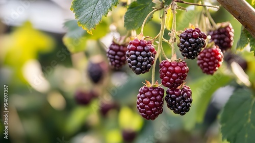 blackberry grows on a tree in the harvest garden