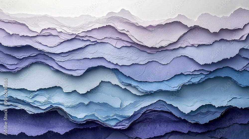 A high-resolution image shows a detailed close-up of a wall adorned with blue and purple paper, featuring a clock at its center A high-resolution image shows a detailed close-up of a wall adorned with blue and purple paper, featuring a clock at its center