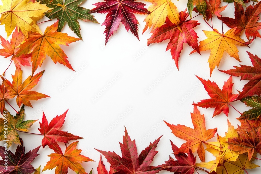 Autumn Maple Leaves Flat Lay White Background created with Generative AI Autumn Maple Leaves Flat Lay White Background created with Generative AI