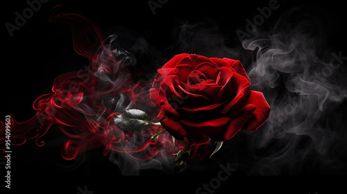 red rose with smoke on black background