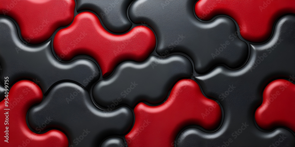 Colorful interlocking puzzle pieces on a textured surface, showcasing a mix of red and black colors, creating an intricate and engaging pattern Colorful interlocking puzzle pieces on a textured surface, showcasing a mix of red and black colors, creating an intricate and engaging pattern