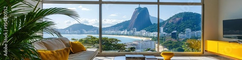 Carnival Yellow Themed Rio de Janeiro Apartment, Mountain Night View.