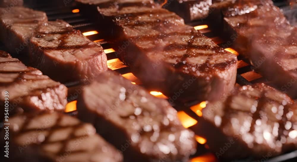 Juicy steak with perfect grill marks captured beautifully on the grill 4k animation