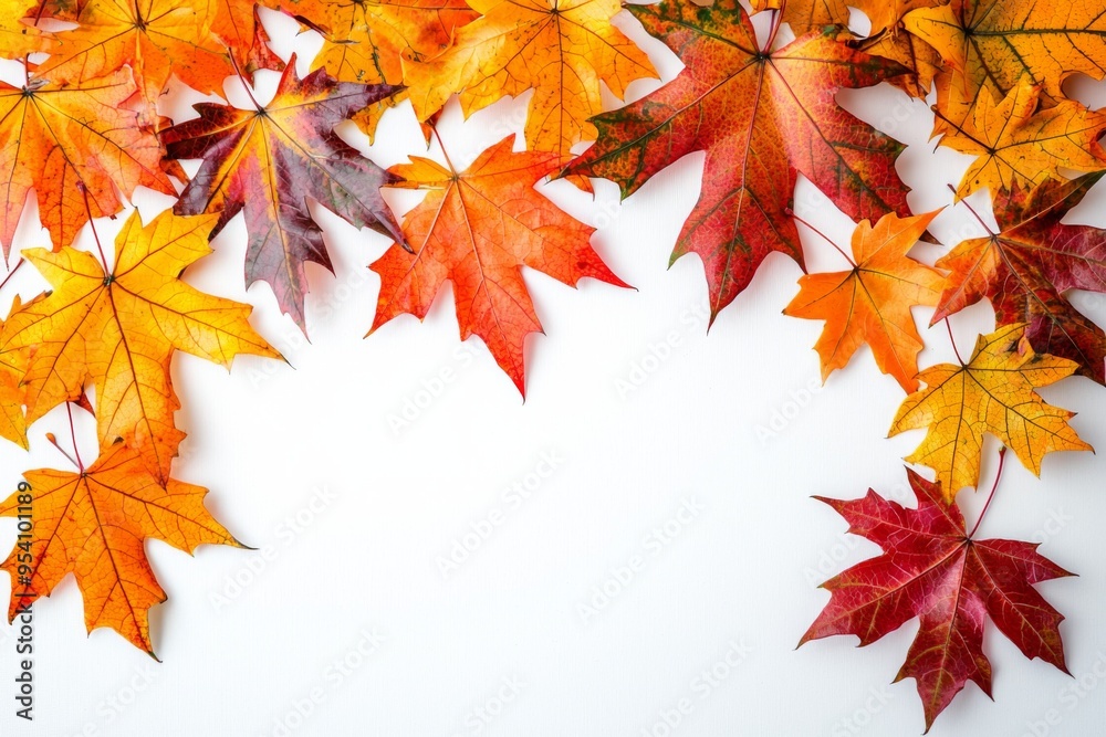 Autumn Maple Leaves Flat Lay White Background created with Generative AI Autumn Maple Leaves Flat Lay White Background created with Generative AI