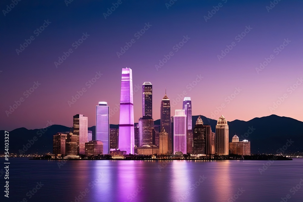 Fototapeta premium Lavender and Rose Gold Gradient Skyline with Deep Obsidian Background