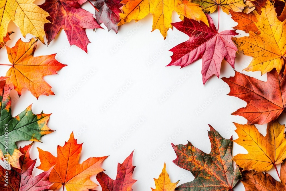 Autumn Maple Leaves Flat Lay White Background created with Generative AI Autumn Maple Leaves Flat Lay White Background created with Generative AI