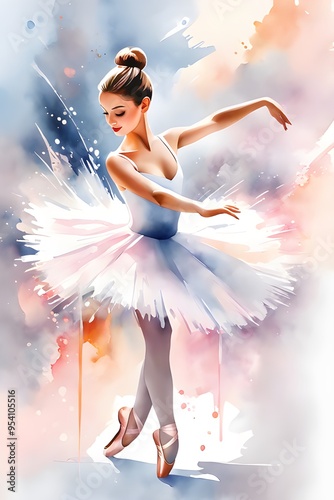 Dancing ballerina isolated on white. Abstract watercolor illustration.	