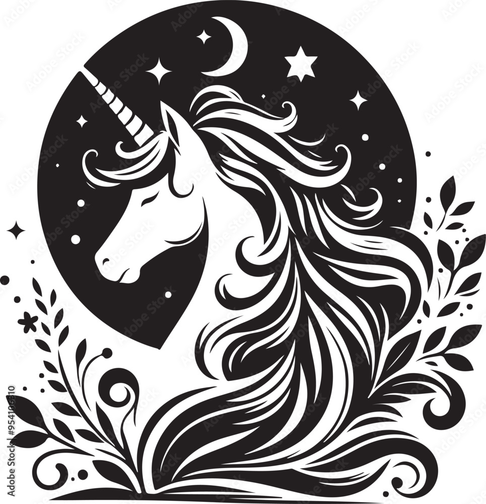 Naklejka premium Unicorn Silhouette Vector Art illustration
