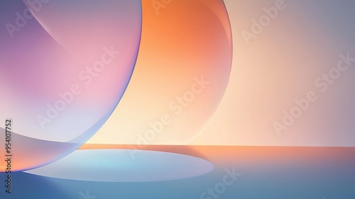  a vibrant orange and purple object centrally positioned in a well-lit room, reflecting off the polished floor