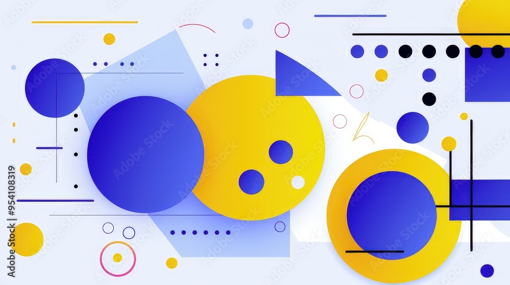 Obraz premium Abstract design featuring geometric shapes in blue and yellow tones.
