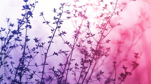  A photo of a close-up plant under the bright sunlight with a pink and purple background