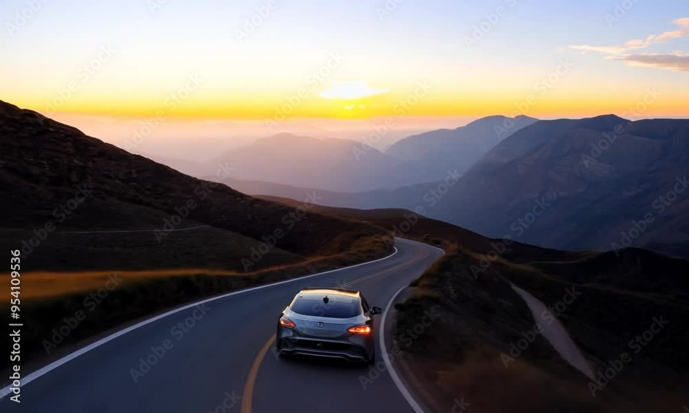 rental car in spain mountain landscape road at sunset rental car in spain mountain landscape road at sunset