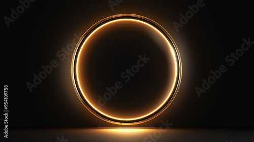 A glowing circular shape with a warm light effect against a dark background.