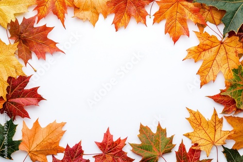 Autumn Maple Leaves Flat Lay White Background created with Generative AI