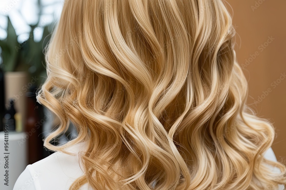Obraz premium Honey Blonde Hair Closeup with Soft Waves and Rich Tones for Vibrant Natural Style and Hair Care