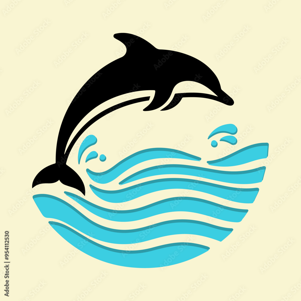 Obraz premium Dolphin Silhouette design, aquatic sea mammal 