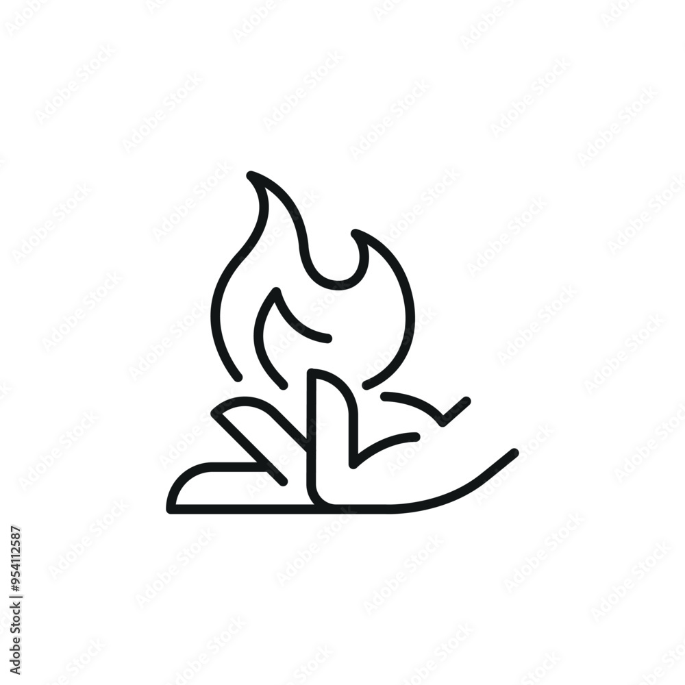 Obraz premium Hand with fire icon. Simple hand holding flame icon for social media, app, and web design. Vector illustration.