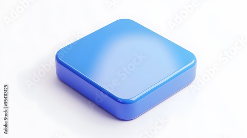  Blank Mobile application icon, button - blue square with round corners. 3d rendering, white background