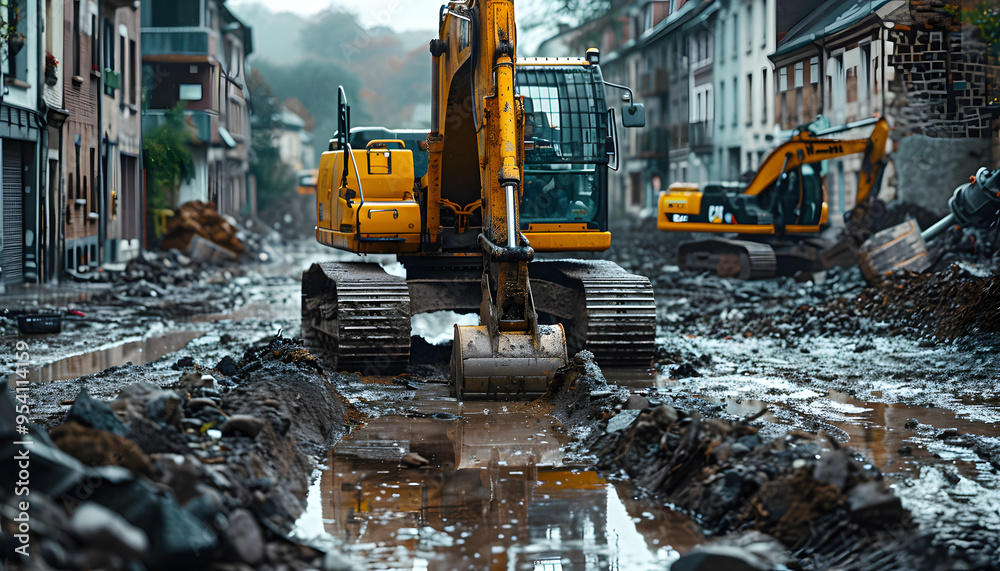 Excavator Digging into Earth | Heavy Machinery in Construction and Earthmoving Operations Excavator Digging into Earth | Heavy Machinery in Construction and Earthmoving Operations